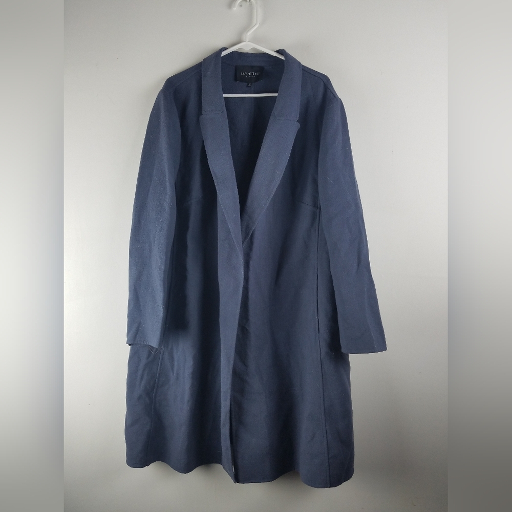 Lafayette 148 Trench Coat Women 3X Navy Blue Wool‎ Classy Chic Sophisticated 26